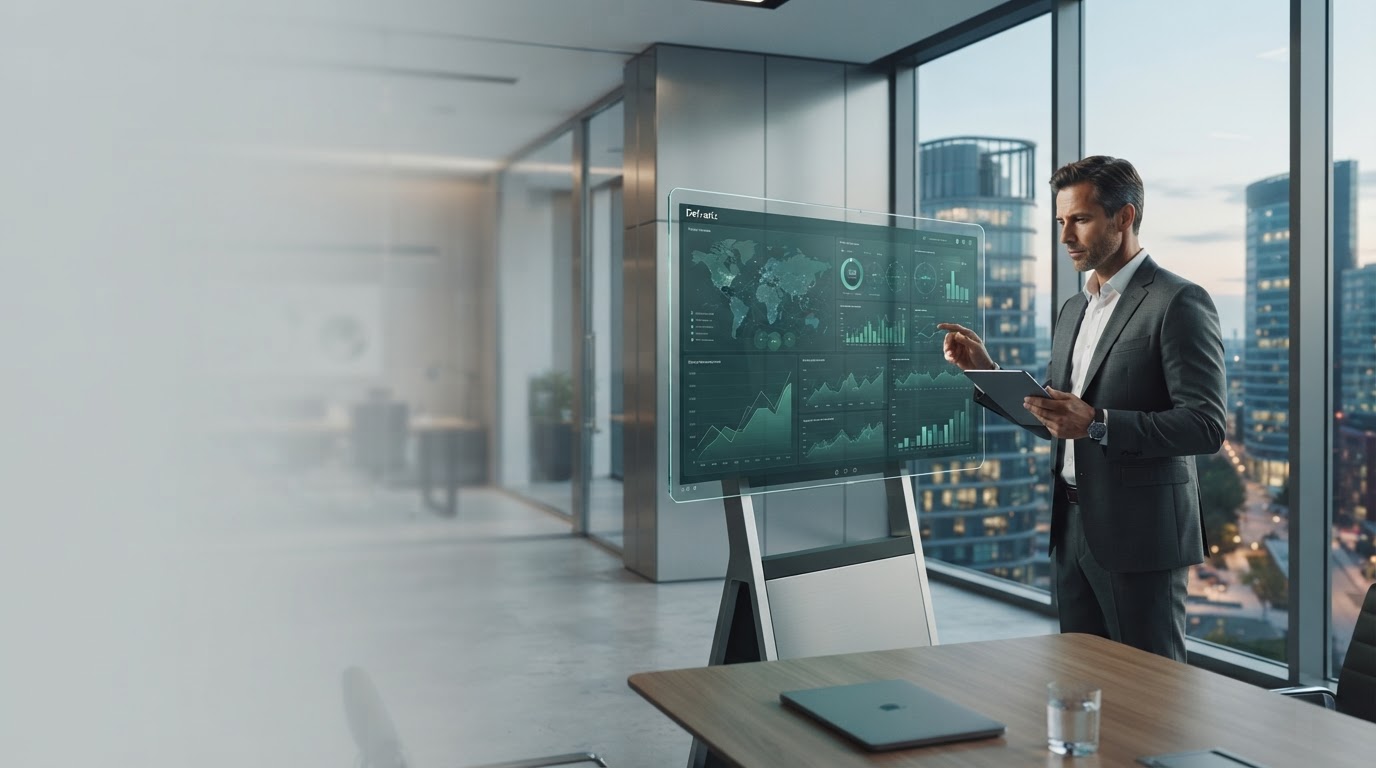 Delvarix, interfaccia dashboard con visualizzazione dati e curve analitiche in verde smeraldo